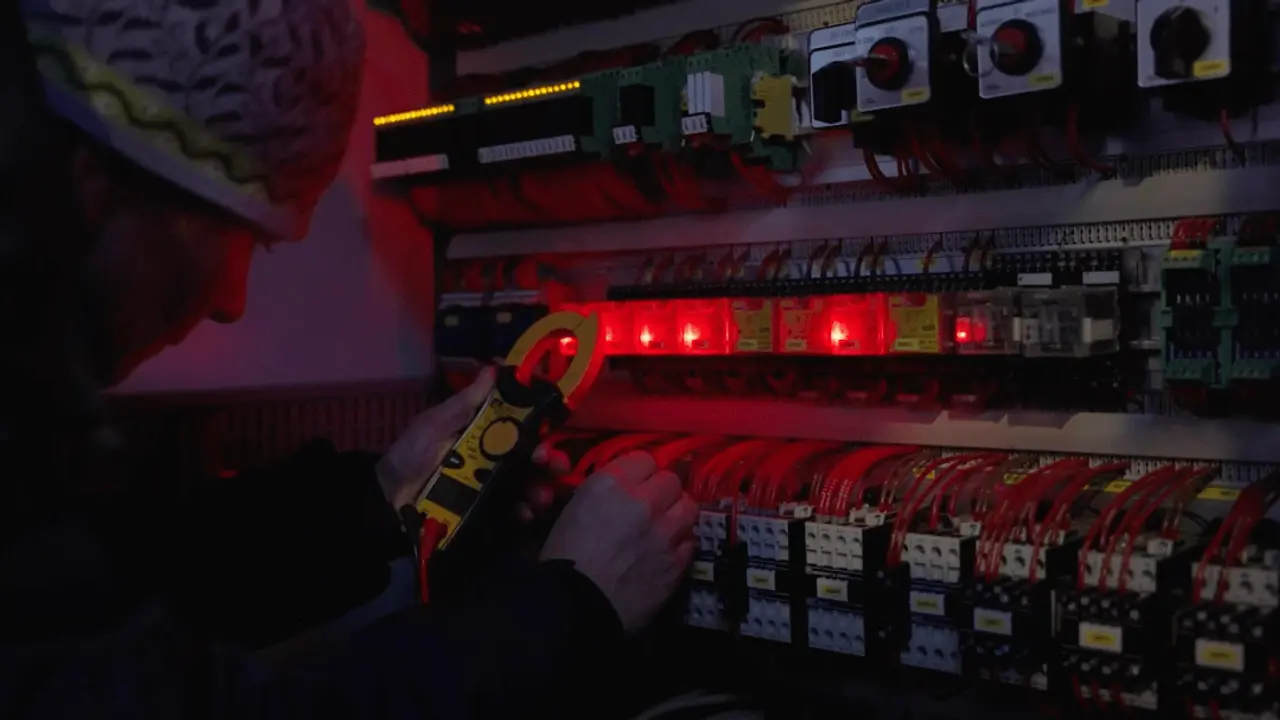 Person working at a light switchboard